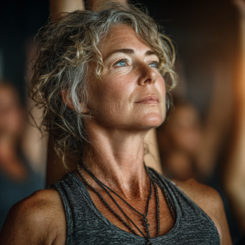 Група възрастни хора правят йога